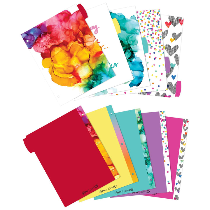 Avery + Amy Tangerine Designer Collection Big Tab Dividers for 3 Ring Binders, 5-Tab Set, Rainbow Vibes, 1 Set (11394)