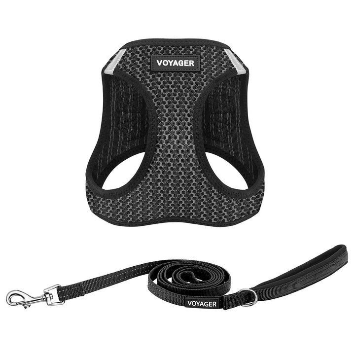 Voyager Step-in Air All Weather Mesh Harness and Reflective Dog 5 ft Leash Combo with Neoprene Handle, for Small, Medium and Large Breed Puppies by Best Pet Supplies - Gray (2-Tone), XS Harness Leash Bundle (Gray 2-Tone-Tone) XS (Chest: 13 - 14.5")