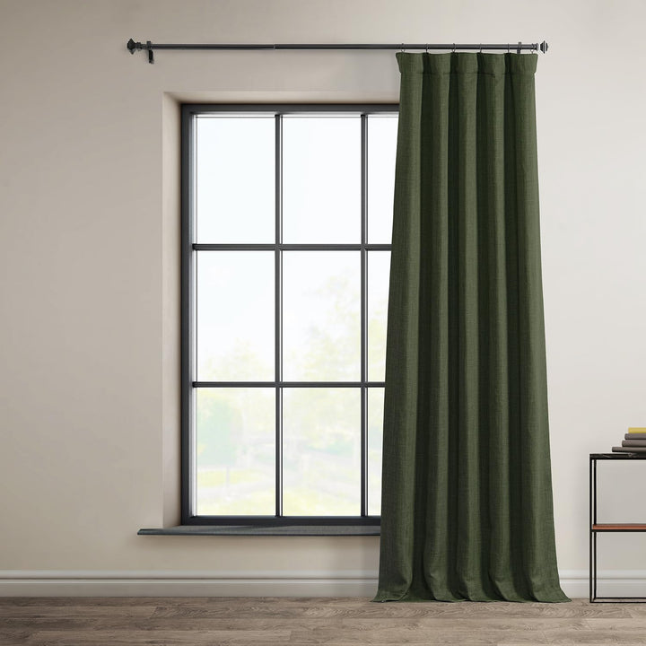 HPD Half Price Drapes Faux Linen Room Darkening Curtains - 96 Inches Long Luxury Linen Curtains for Bedroom & Living Room (1 Panel), 50W X 96L, Tuscany Green