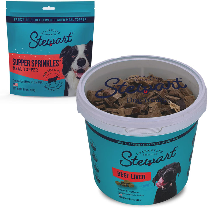 Stewart Single Ingredient Freeze Dried Raw Dog Treats, Beef Liver, 4 Ounce Resealable Tub, Training Treats or Meal Topper Dogs, High Protein, Grain Free, Gluten Free 4 Ounce (Pack of 1)