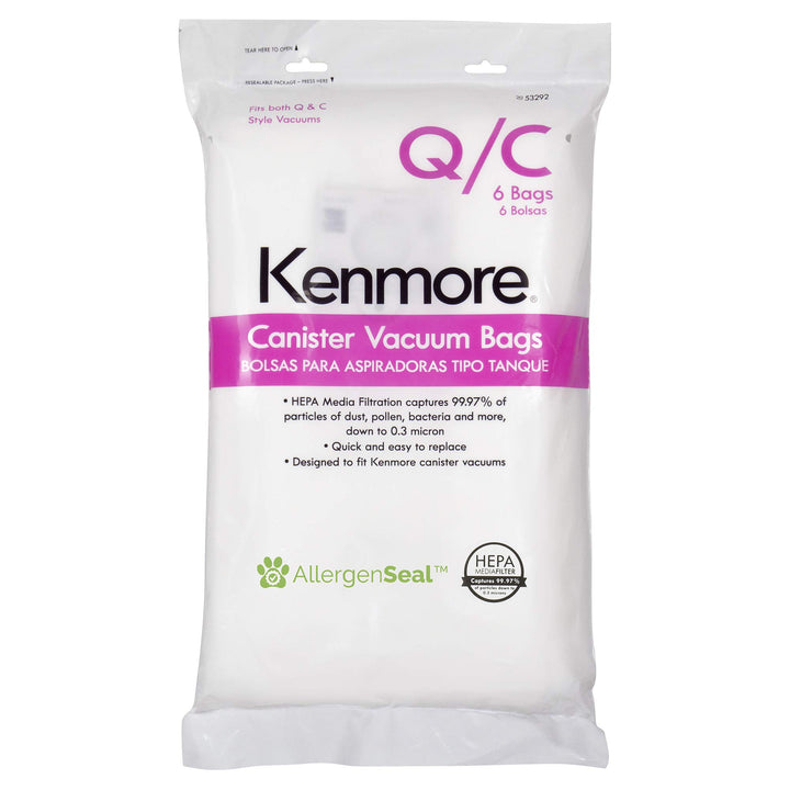 Kenmore 53292 Type Q HEPA Replacement Dust Bags for Canister Vacuum 81214, 81414, 81714, 21814, BC2005, BC3005, 81615, BC7005, 6 Count (Pack of 1) Paper