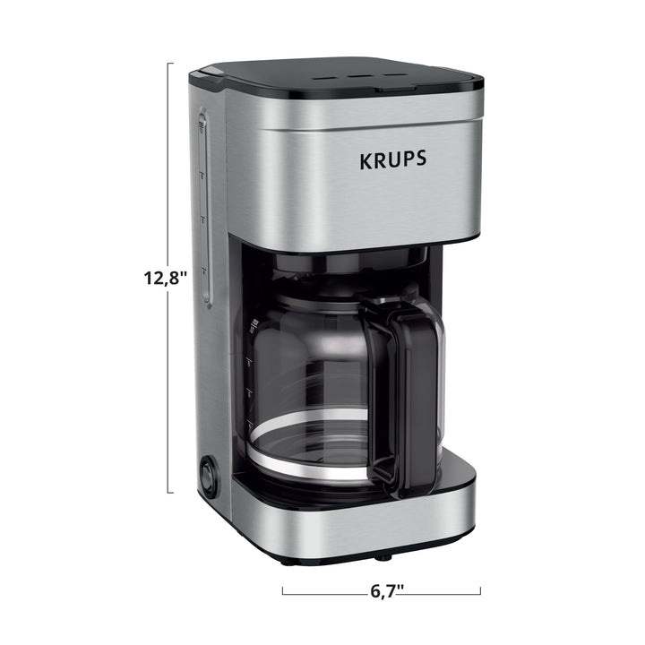 Krups Coffee Maker 10 Cups Digital Simply Brew Stainless Steel Drip Coffee Maker 900 Watts Digital Control, Coffee Filter, Drip Free, Dishwasher Safe Pot Silver and Black 10-Cup Glass & Digital