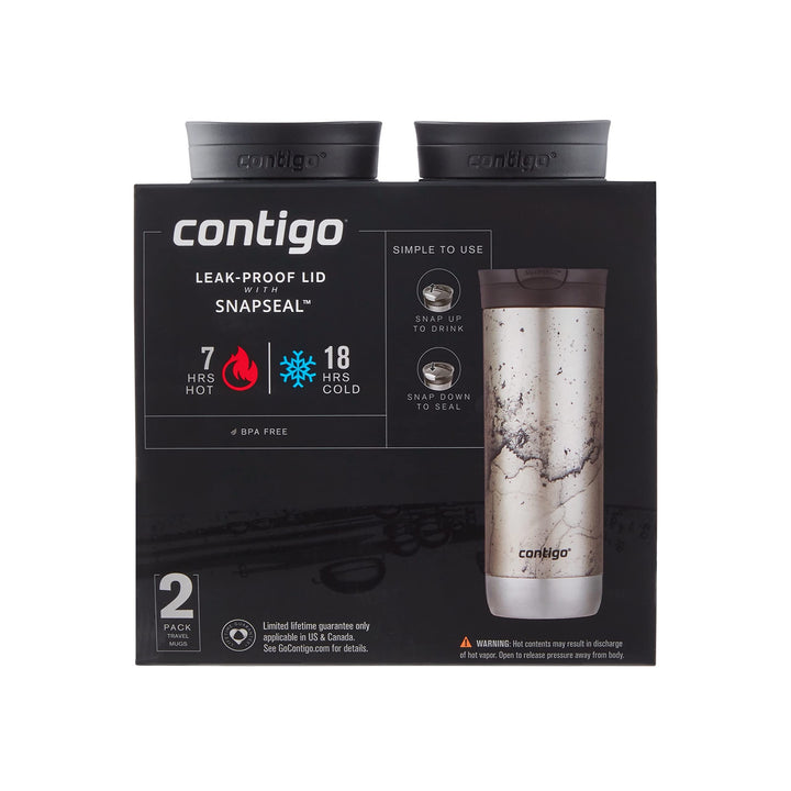 Contigo Huron Vacuum-Insulated Stainless Steel Travel Mug with Leak-Proof Lid, Keeps Drinks Hot or Cold for Hours, Fits Most Cup Holders and Brewers, 20oz 2-Pack, Spirulina & Polished Concrete 20oz 2 Pack