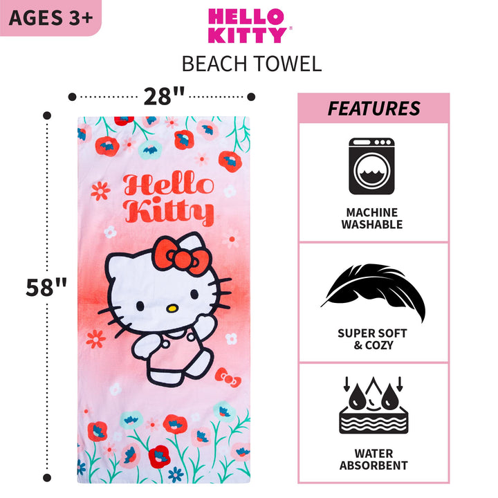 Franco Kids Super Soft Cotton Beach Towel, 58 in x 28 in, Hello Kitty