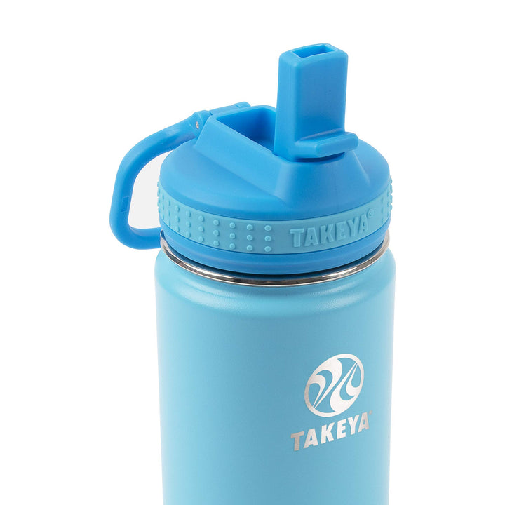 Takeya Actives Kids 16 oz Vacuum Insulated Stainless Steel Water Bottle with Straw Lid, Sail Blue/Atlantic