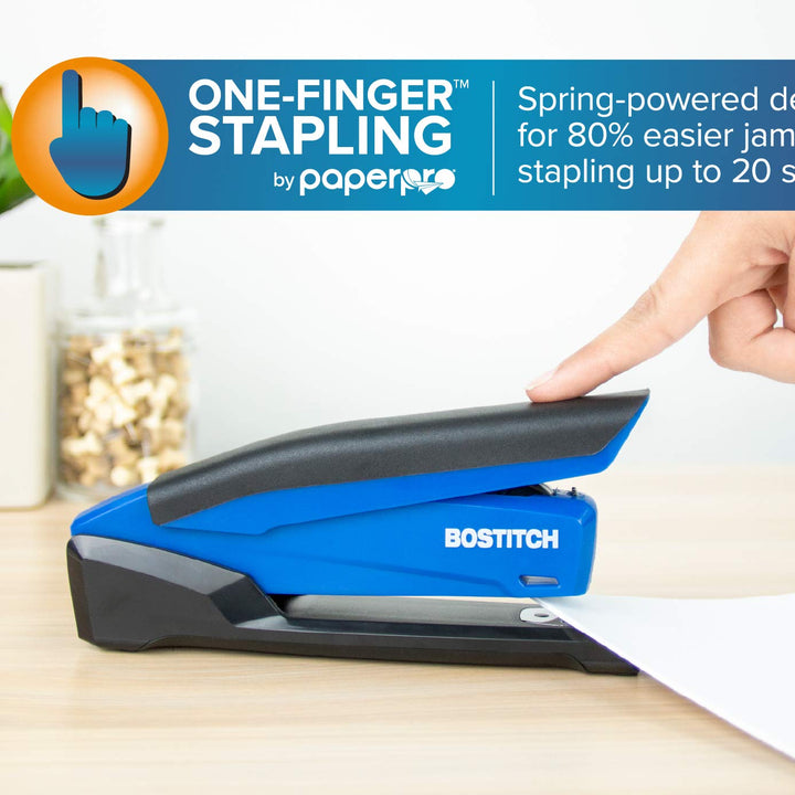 Bostitch Office InPower Spring-Powered Desktop Stapler, 20 Sheet Capcity, Built in Remover, Blue (1122)