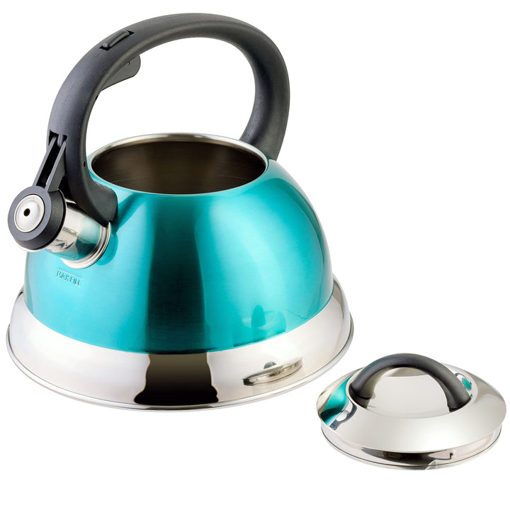 Mr. Coffee Flintshire Stainless Steel Whistling Tea Kettle W/Nylon Handle, 1.75-Quart, Metallic Teal Green