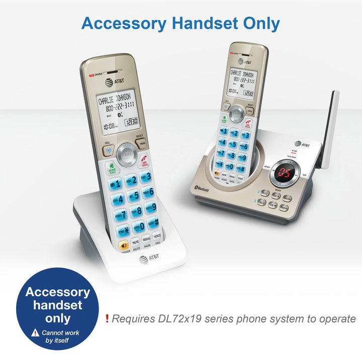 AT&T DL70019 Accessory Handset for DL72x19 Phone with Bluetooth Connect to Cell, Call Blocking, 1.8" Backlit Screen, Big Buttons, intercom, and Unsurpassed Range