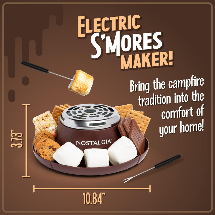 Nostalgia Tabletop Indoor Electric S'mores Maker - Smores Kit With Marshmallow Roasting Sticks and 4 Trays for Graham Crackers, Chocolate, and Marshmallows - Movie Night Supplies - Brown MyMini S'mores Maker