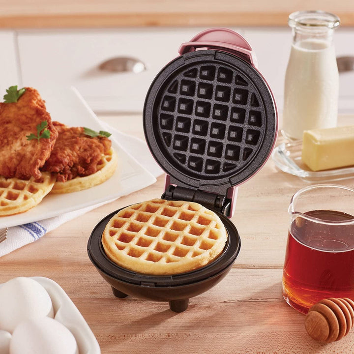 DASH Mini Maker for Individual Waffles, Hash Browns, Keto Chaffles with Easy to Clean, Non-Stick Surfaces, 4 Inch, Pink Waffle Maker