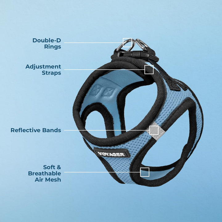 Voyager Step-In Air Dog Harness - All Weather Mesh Step in Vest Harness for Small and Medium Dogs by Best Pet Supplies - Baby Blue Base, M Harness (Baby Blue/Black Trim) M (Chest: 16 - 18")
