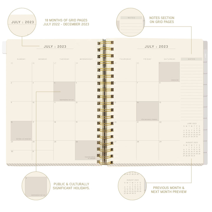 Graphique 2024 Spiral Vegan Leather Planner | 18 Month Organizer July 2023-Dec. 2024 | Weekly & Monthly Spreads | To-Do & Note List | Reference Tabs | Reminder Stickers | Navy Floral | 6 x 8