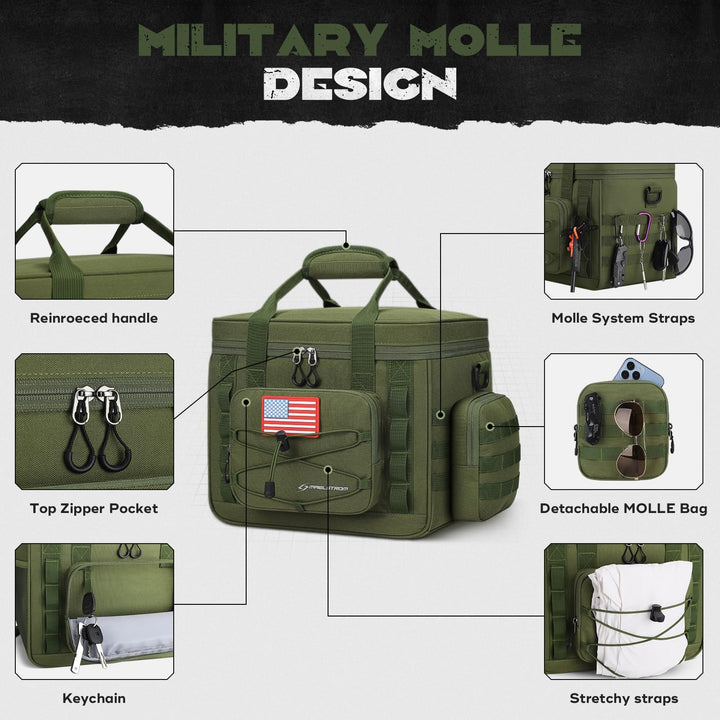 Maelstrom Tactical Lunch Box, Insulated Lunch Bag for Men, Large Leakproof Soft Cooler Bag with Detachable MOLLE Bags, Durable Lunch Tote for Adult Women Work,Picnic,20 Cans/15 L, Army Green