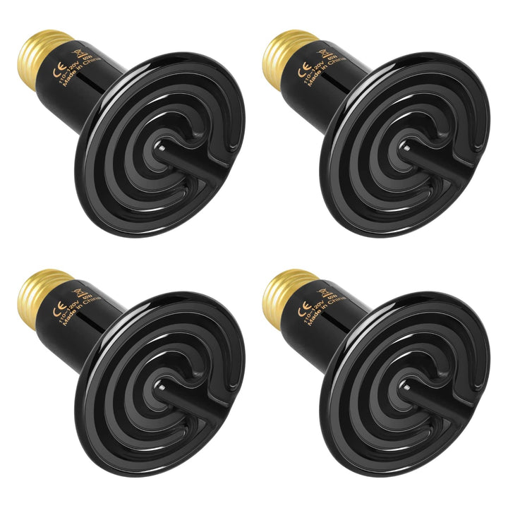 Simple Deluxe 25W/40W/50W/60W/100W/150W Ceramic Heat Emitter Reptile Heat Lamp Bulb No Light Emitting Brooder Coop Heater for Amphibian Pet & Incubating Chicken, Black/4-Pack, 40W 40 Watts