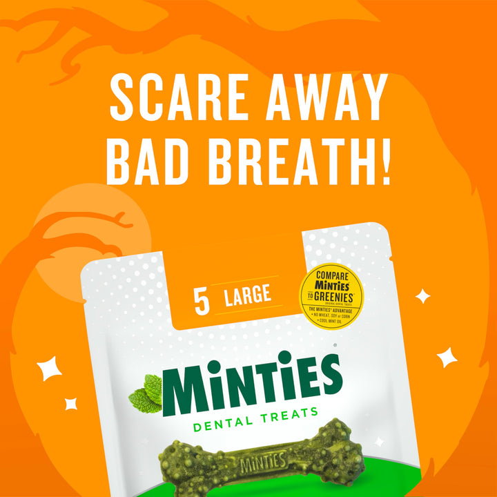 Minties Dental Chews for Dogs, 120 Count, Vet-Recommended Mint-Flavored Dental Treats for Tiny/Small Dogs 5-24 lbs, Dental Bones Clean Teeth, Fight Bad Breath, and Removes Plaque and Tartar Small Mint 48 Ounces