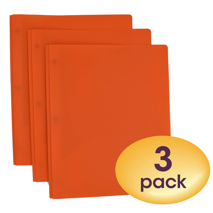 Smead Poly Two-Pocket Folder, Three-Hole Punch Prong Fasteners, Letter Size, Orange, 3 per Pack (87735)