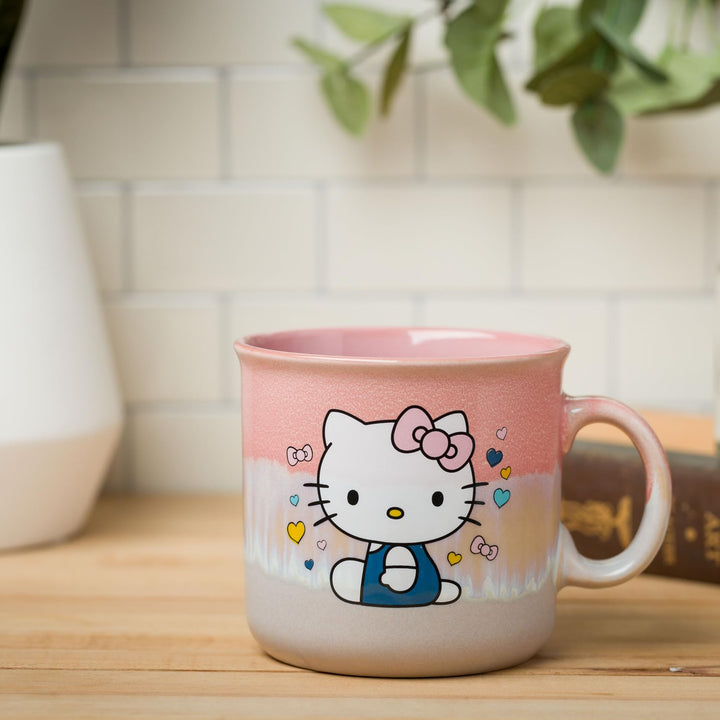 Silver Buffalo Sanrio Hello Kitty Sitting Hearts and Bows Reactive Glaze Ceramic Camper Mug, 20 Ounces Kitty Glaze