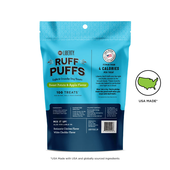 BIXBI Liberty Ruff Puffs, White Cheddar (4 oz, 1 Pouch) - Crunchy Small Training Treats for Dogs - Wheat Free and Low Calorie Dog Treats, Flavorful Healthy and All Natural Dog Treats 4 Ounce (Pack of 1)