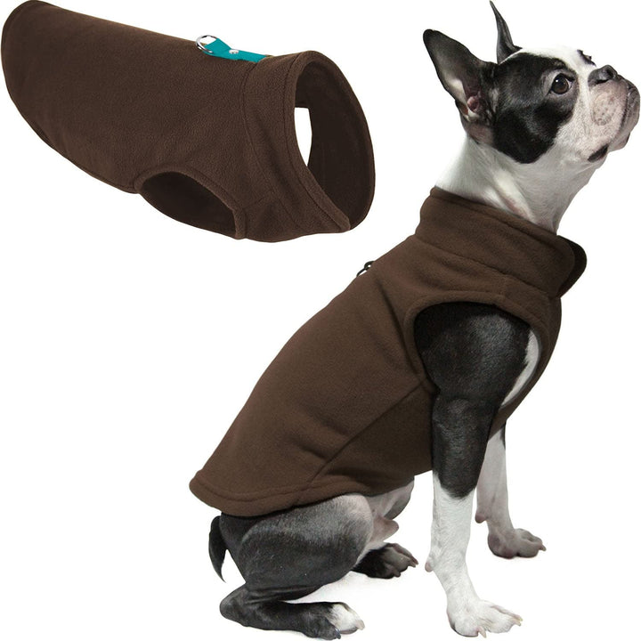 Gooby Fleece Vest Dog Sweater - Brown-Turquoise, X-Small - Warm Pullover Fleece Dog Jacket with O-Ring Leash - Winter Small Dog Sweater Coat - Cold Weather Dog Clothes for Small Dogs Boy or Girl