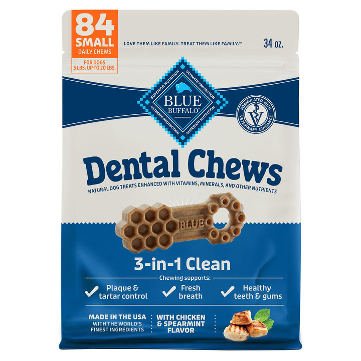 Blue Buffalo Dental Chews Medium Natural Dog Treats, Chicken & Spearmint 34.5-oz Bag (42 Count) Medium Bones (For Dogs 20-50 lbs) 2.16 Pound (Pack of 1)