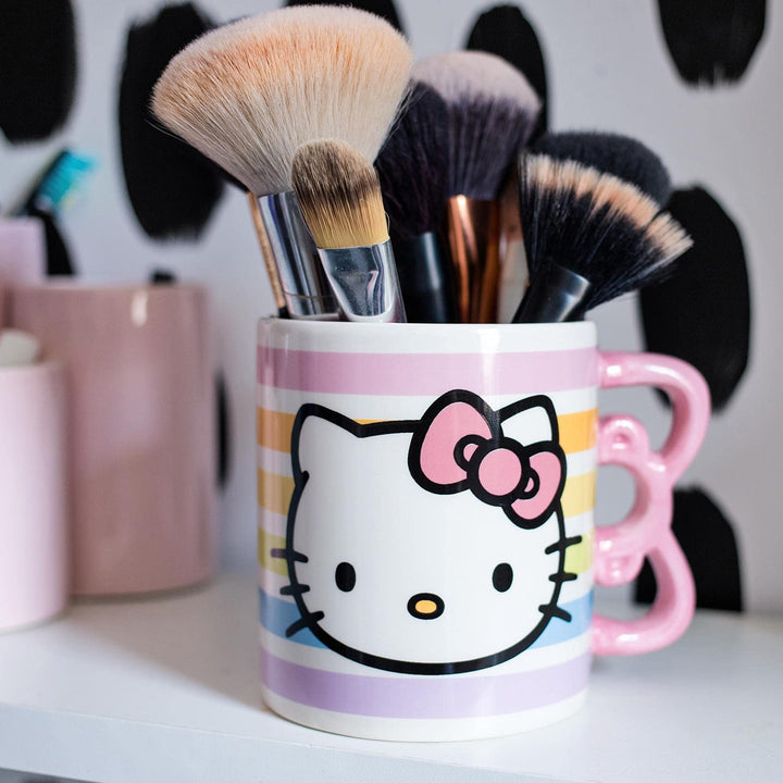 Silver Buffalo Sanrio Hello Kitty Rainbow Dots 3D Sculpted Shaped Handle Ceramic Mug, 20 Ounces