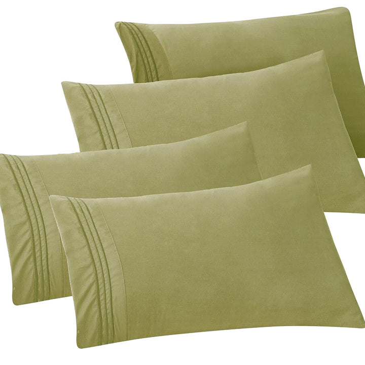 Elegant Comfort 4-PACK Solid Pillowcases 1500 Thread Count Egyptian Quality - Easy Care, Smooth Weave, Wrinkle and Stain Resistant, Easy Slip-On, 4-Piece Set, Standard/Queen Pillowcase, Green