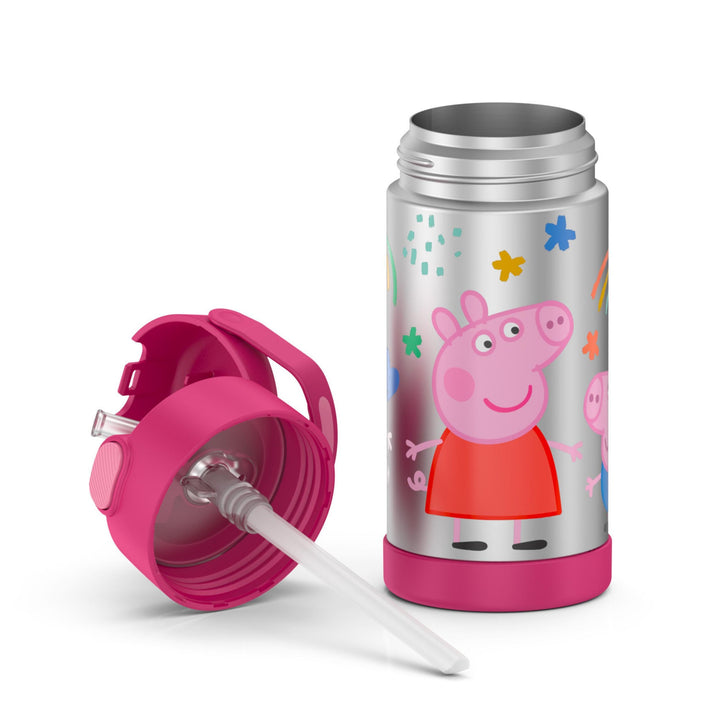 THERMOS FUNTAINER Water Bottle with Straw - 12 Ounce, Peppa Pig - Kids Stainless Steel Vacuum Insulated Water Bottle with Lid Licensed Characters