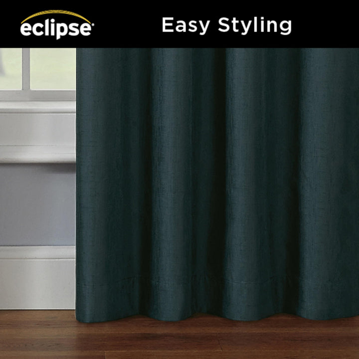 Eclipse Kendall Modern Blackout Thermal Rod Pocket Window Curtain, Insulating & Noise Reducing Curtains for Bedroom or Living Room (1 Panel), 63 in Long x 42 in Wide, Teal 63" x 42" Green Solid