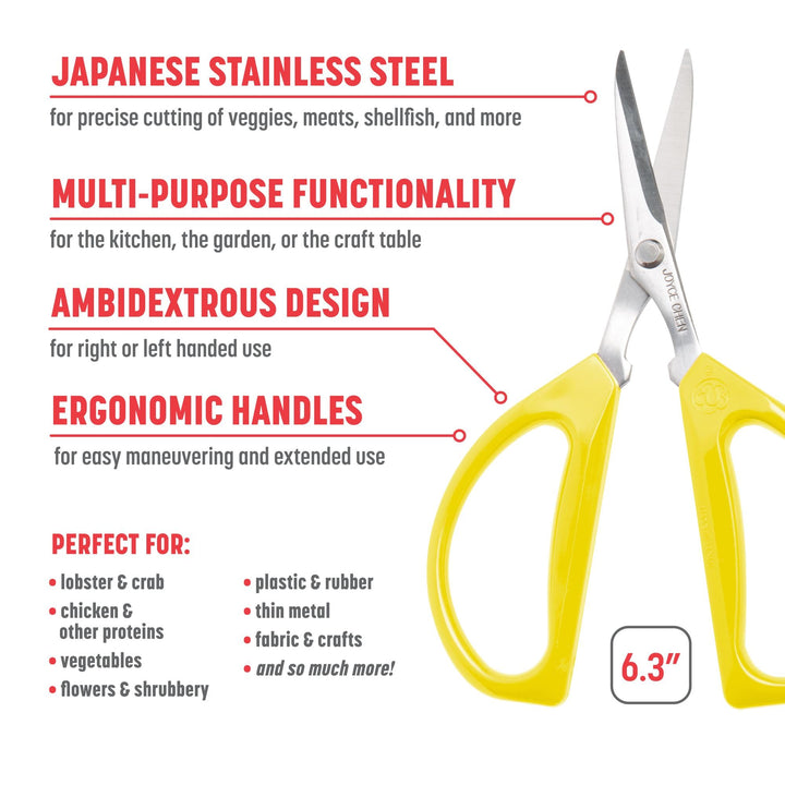 Joyce Chen Original Unlimited Kitchen Scissors All Purpose Dishwasher Safe Kitchen Shears With Comfortable Handles, Yellow 1 Pack