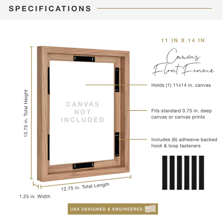 MCS Floating Frame with Canvas Included, Art Frames for Canvas Paintings with Adhesive Fasteners and Hanging Hardware, Walnut Woodgrain, 18 x 24 Inch 18x24