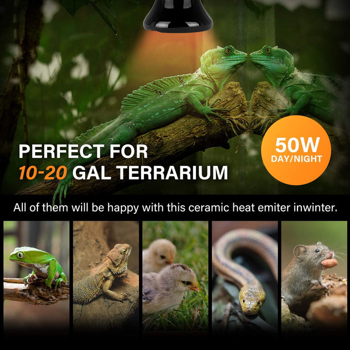 Simple Deluxe 50W 1-Pack Mini Ceramic Heat Emitter Reptile Heat Lamp Bulb No Light Emitting Brooder Coop Heater for Amphibian Pet & Incubating Chicken, Black Black/1-pack 50W (Mini)