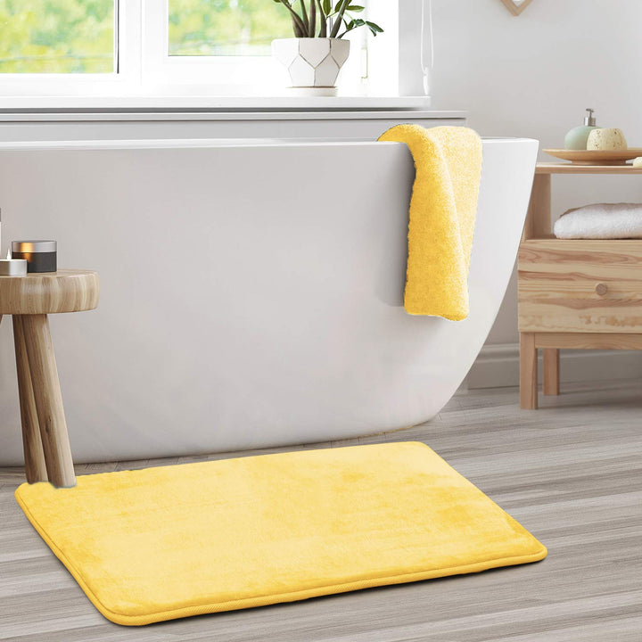 Clara Clark Bathroom Rugs, Velvet Memory Foam Bath Mat, Non-Slip, Machine Washable Bath Rugs - Dries Quickly, Ultra Soft Plush Bath Mats for Bathroom, 20 x 32, Mellow Yellow Solid