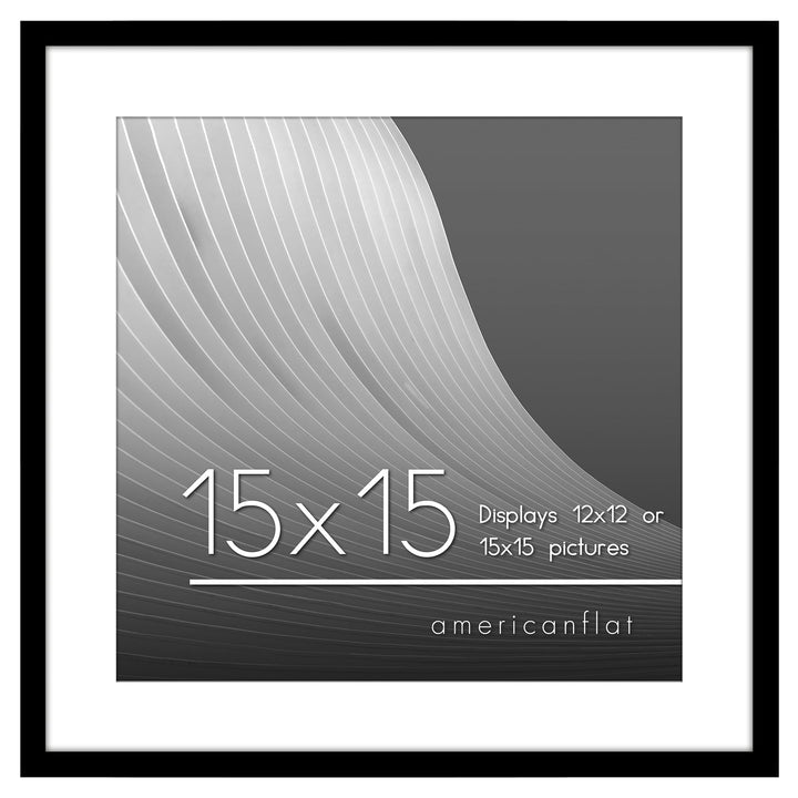 Americanflat 15x15 Picture Frame in Black - Use as 12x12 Picture Frame with Mat or 15x15 Frame Without Mat - Thin Border Photo Frame with Plexiglass Cover - Square Picture Frame for Wall Display 15x15 - (12x12 With Mat) 1 Pack