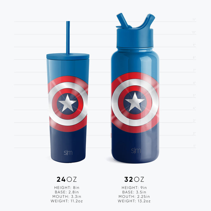 Simple Modern Marvel Water Bottle with Straw Lid Vacuum Insulated Stainless Steel Metal Thermos | Gifts for Women Men Reusable Leak Proof Flask | Summit Collection | 32oz Captain America Shield 32oz Water Bottle Marvel: Captain America Shield