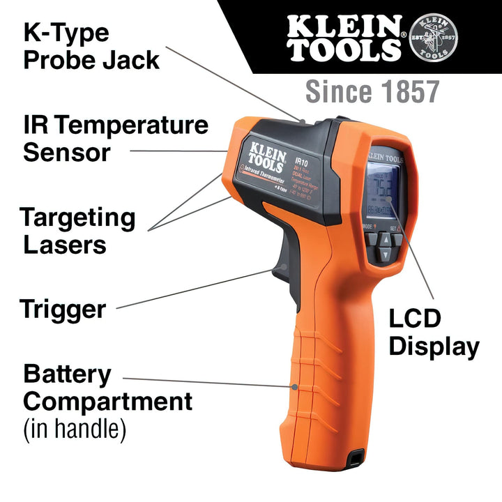 Klein Tools IR10 Infrared Thermometer, Digital Thermometer Gun with Dual Targeting Laser, 20:1