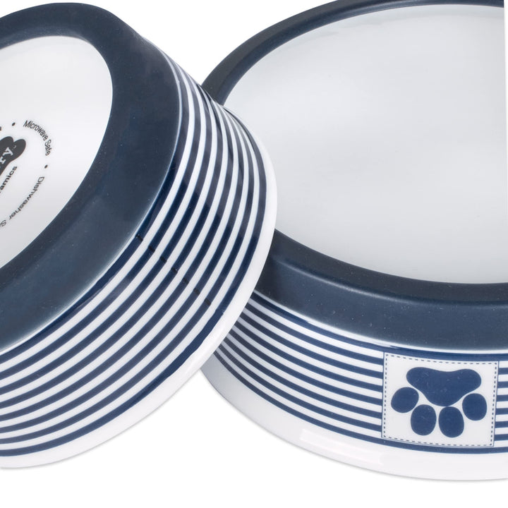 Bone Dry Paw & Patch Ceramic Pet Collection, Small Set, 4.25x2", Nautical Blue, 2 Piece Small Bowl Set, 4.25x2"
