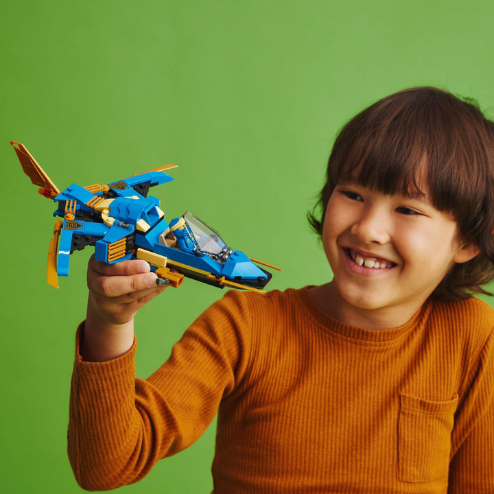 LEGO NINJAGO Jay’s Lightning Jet EVO 71784, Upgradable Toy Plane, Ninja Airplane Building Set, Collectible Birthday Gift Idea for Grandchildren, Kids, Boys and Girls Ages 7 and Up Blue,golden