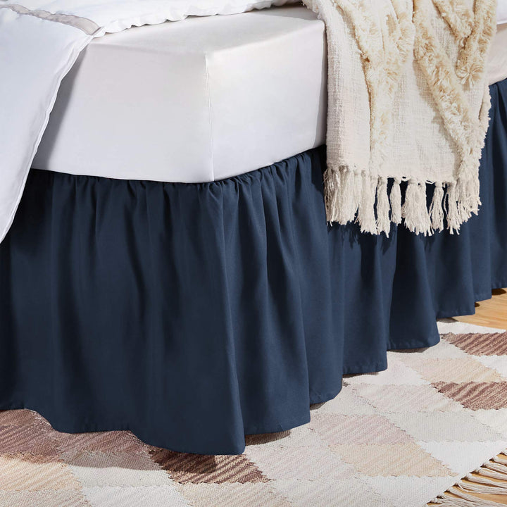 Basics Lightweight Ruffled Bed Skirt, Classic Style, Soft and Stylish 100% Microfiber with 16" drop-Queen, Navy Blue, Solid Queen