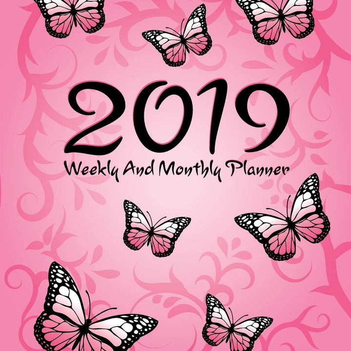 2019 Weekly And Monthly Planner:: Pink Butterfly Tribal Background Design For Girls - Full 12 Month Planner With Daily And Weekly Notes Including Holidays - Full Year from 2019 to 2020 Calendar.