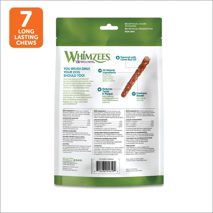 WHIMZEES Natural Grain Free Daily Dental Long Lasting Dog Treats, Veggie Sausage, Large, Bag of 7