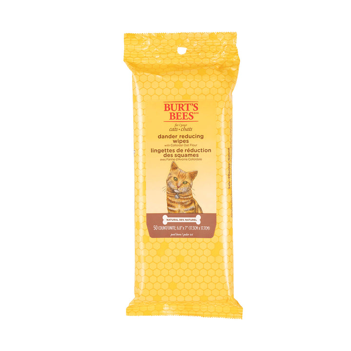 Burt's Bees for Pets Cat Natural Dander Reducing Wipes | Kitten and Cat Wipes for Grooming | Cruelty Free, Sulfate & Paraben Free, pH Balanced for Cats - Made in USA - 50 Count, 2 Pack