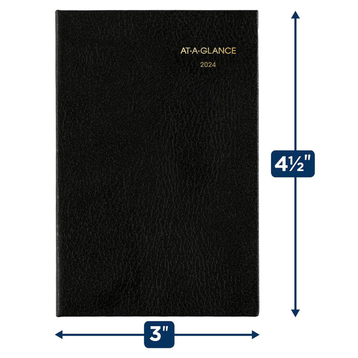 AT-A-GLANCE Fine Diary 2024 Weekly & Monthly Diary, 2-3/4" x 4-1/4", Pocket Size, Black (72010524) 2024 Old Edition Hardcover