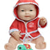 JC Toys Bath Time Gift Set Featuring Adorable Asian Lots to Love Babies 14" All Vinyl Washable Dolls Dressed in Hooded Bathrobe and Diaper, Includes Pacifier and Bath Friend Coral Asian