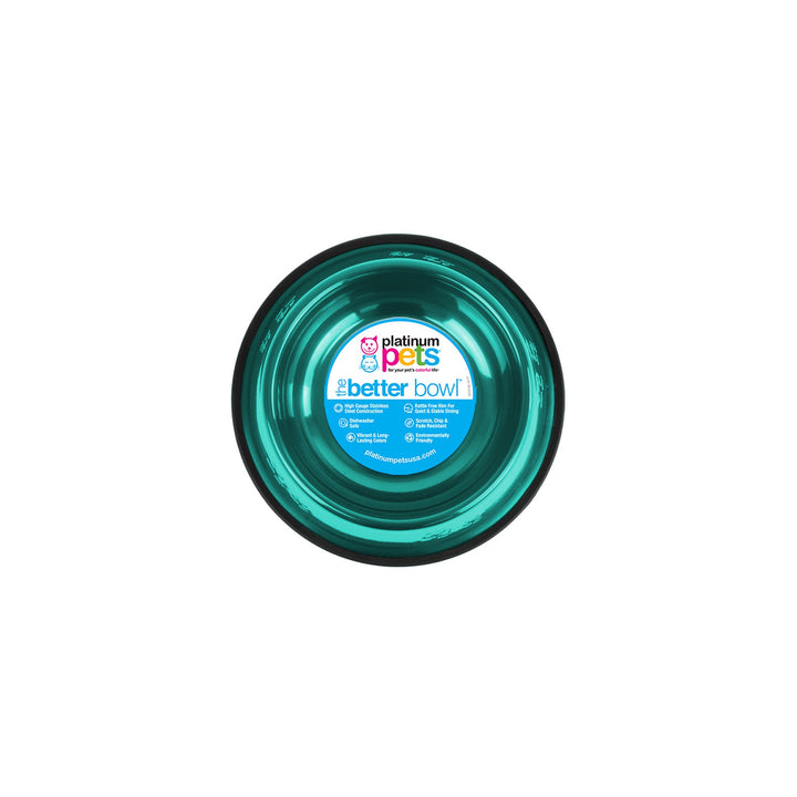 Platinum Pets Non-Tip Stainless Steel Dog Bowl, 10 Oz, Caribbean Teal, Small