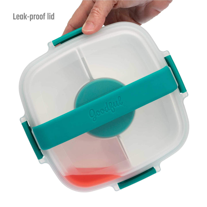 Goodful Stackable Lunch Box Container, Bento Style Food Storage with Removeable Compartments for Sandwich, Snacks, Toppings & Dressing, Leak-Proof and Made without BPA, 56-Ounce, Teal Adult Size