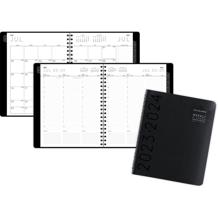 AT-A-GLANCE 2023-2024 Academic Planner, Weekly & Monthly, Half-Hourly Appointment Book, 8-1/4" x 11", Large, Monthly Tabs, Pocket, Flexible Cover, Contempo, Graphite (70957X45)