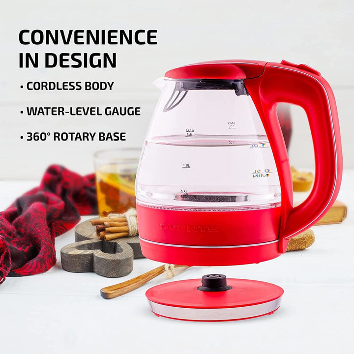 OVENTE Glass Electric Kettle Hot Water Boiler 1.5 Liter Borosilicate Glass Fast Boiling Countertop Heater - BPA Free Auto Shut Off Instant Water Heater Kettle for Coffee & Tea Maker - Purple KG83P