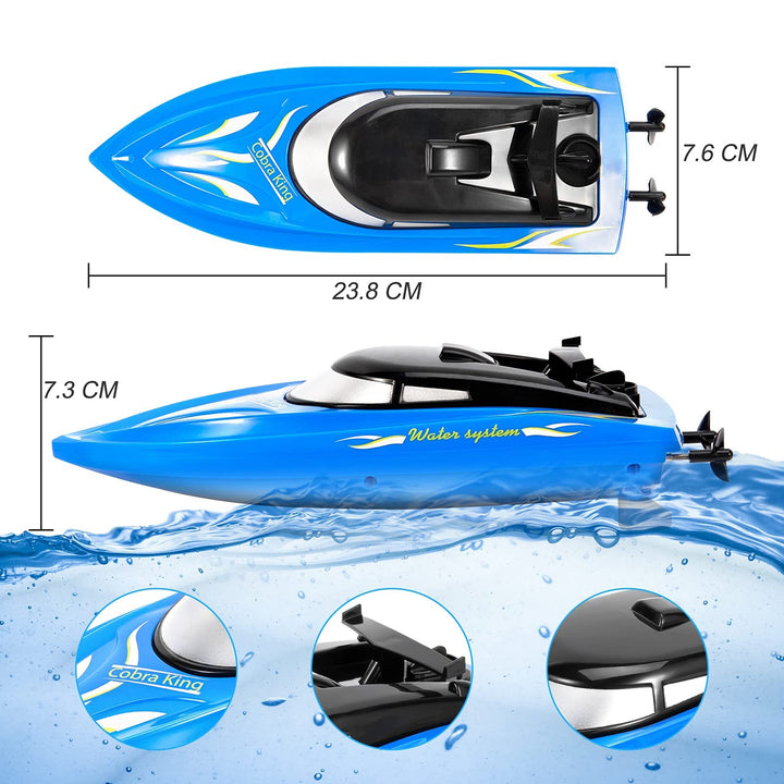 2-Pack High-Speed RC Boats for Pools and Lakes - 10km/h 2.4G Remote Control Boats for Kids and Adults, Fast RC Boats with 4 Rechargeable Batteries (Blue+Yellow)