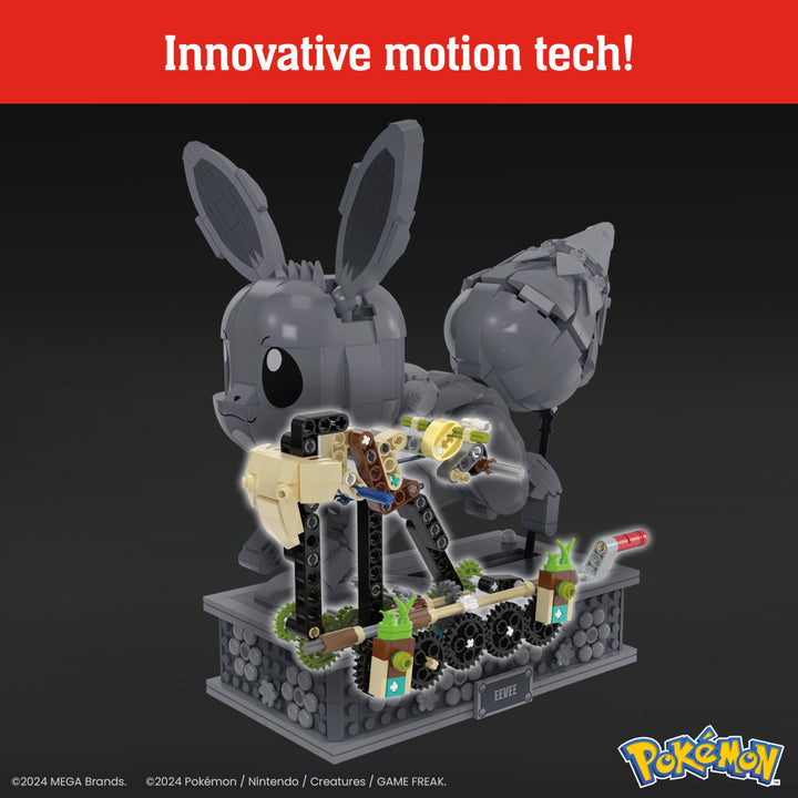 Mega Pokémon Action Figure Building Set, Motion Eevee with 1366 Pieces, Turn Crank for Running Movement, Build & Display Toy for Collectors