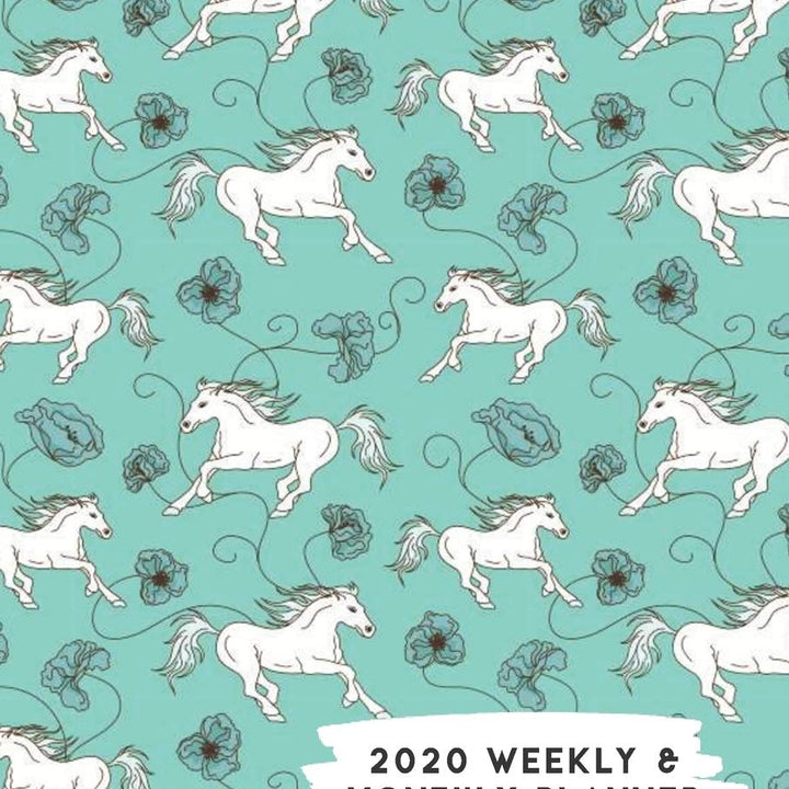 2020 Weekly & Monthly Planner: Racing Blue Horses Themed Calendar & Journal